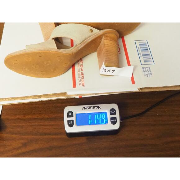 UGG Celia Suede Sandals Women's Sz 8 Stacked 4" Heel Taupe Leather Slide - Picture 11 of 11